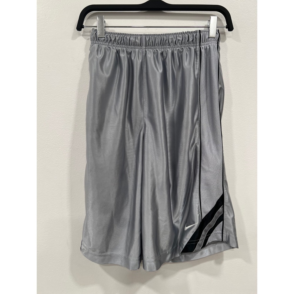 Nike Basketball Shorts Boys Large Gray Excellent Shiny Mesh Side Stripe 549
